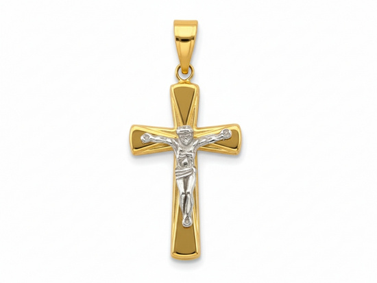 Złoty dwukolorowy krzyżyk zawieszka wisiorek