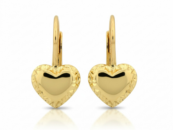 Złote kolczyki błyszczące angielskie z sercem