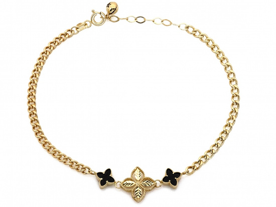 Bransoletka złota modna ekskluzywna czarne kwiatki koniczynki