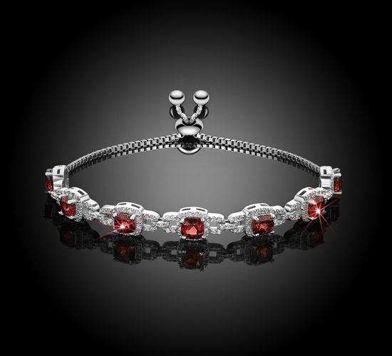 Bransoletka srebrna 925 z 7 naturalnymi granatami i diamentowymi cyrkoniami 