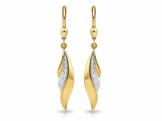 Kolczyki wiszące z białego i żółtego złota