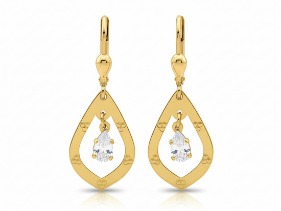 Kolczyki złote wiszące sztywne z cyrkonią