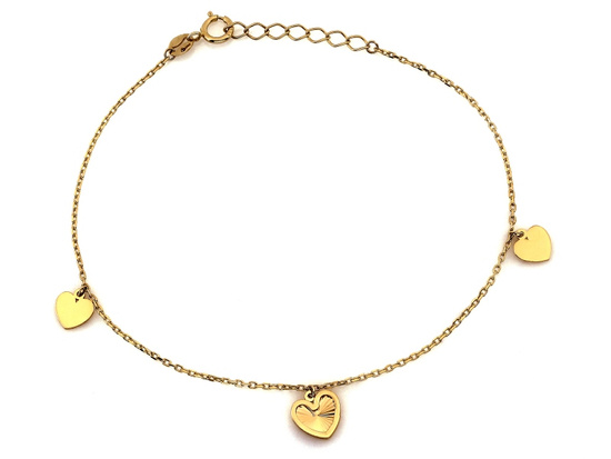 Bransoletka złota łańcuszek z trzema sercami