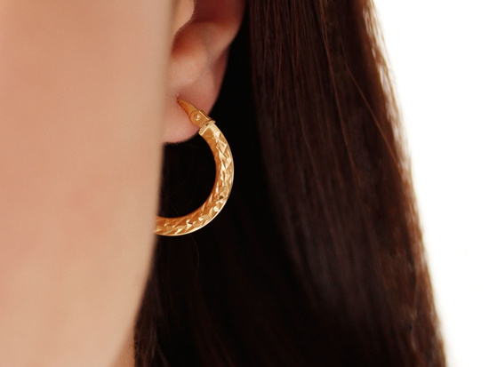 Kolczyki złote koła jednostronnie frezowane 21mm