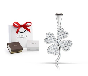 Zawieszka srebrna 925 z diamentowymi cyrkoniami - koniczynka, serce