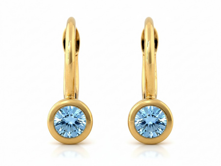 Złote kolczyki z niebieską cyrkonią