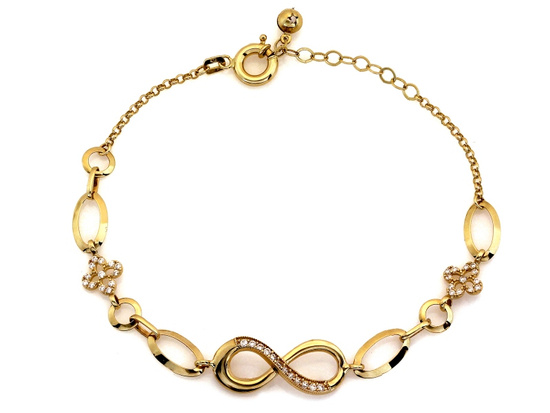 Efektowna złota bransoletka kwiatki nieskończoność z cyrkoniami