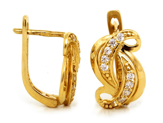 Złote kolczyki oryginalne przeplatane z cyrkoniami