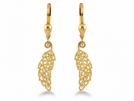 Kolczyki złote wiszące ażurowy liść