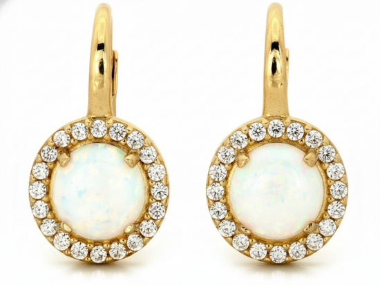 Złote kolczyki z opalem i cyrkoniami