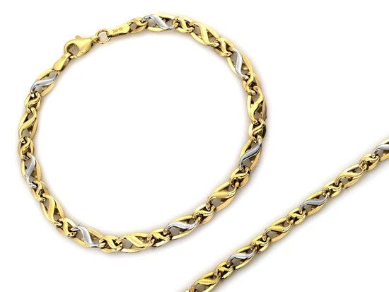 Branoletka złota gruby dwukolorowy łańcuszek na rękę