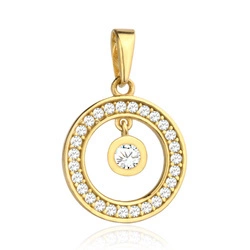 Złota zawieszka 585 - ring z cyrkoniami i wiszącą cyrkonią 