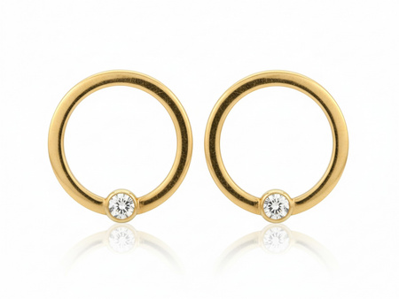 Kolczyki złote kółeczka z cyrkonią na sztyfcie