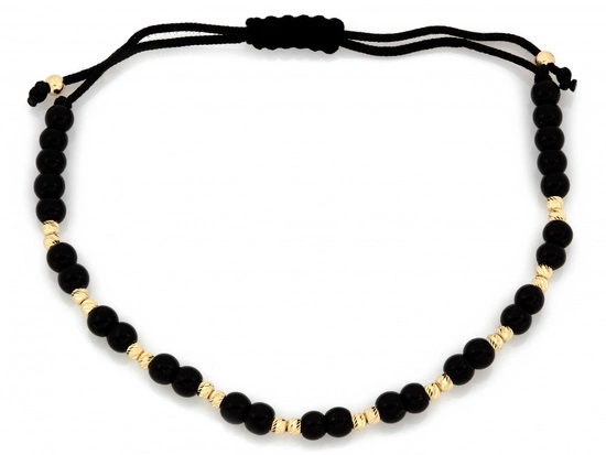Bransoletka sznurkowa złote i czarne kulki