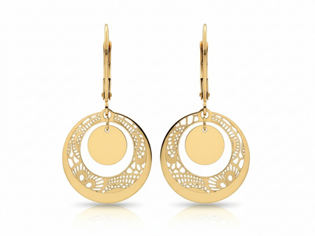 Złote kolczyki wiszące okrągłe ażurowe