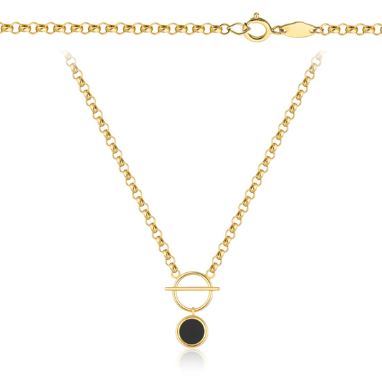 Złoty naszyjnik 585 nowoczesny rolo z onyksem w okrągłej oprawie