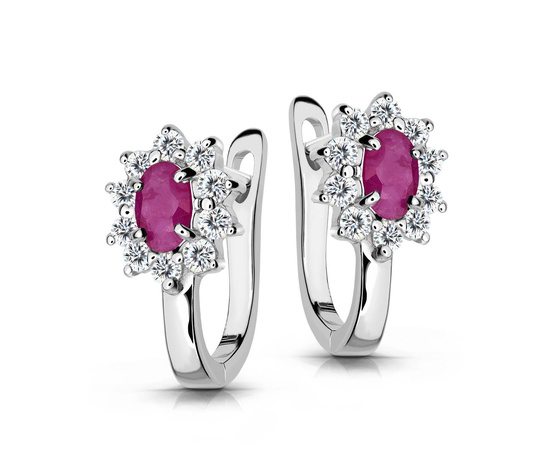 Zestaw srebrny 925 naszyjnik i kolczyki z rubinami i diamentowymi cyrkoniami