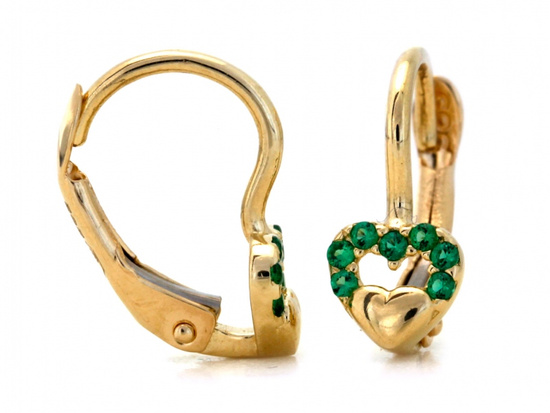 Kolczyki dla dziewczynki z zielonym serduszkiem na prezent