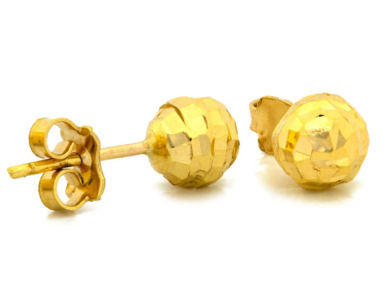 Złote kolczyki diamentowane kulki na sztyft