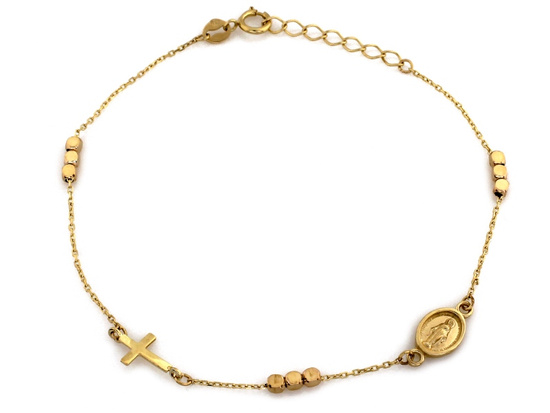 Złota bransoletka łańcuszkowa z krzyżykiem medalikiem