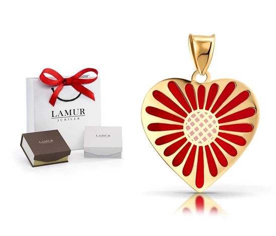 Złota zawieszka 585 - czerwone serce, serduszko