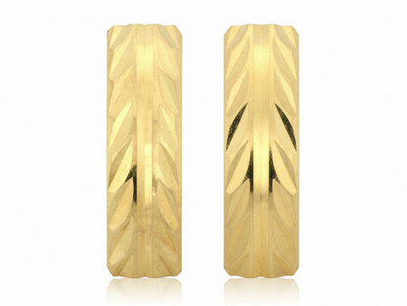 Kolczyki złote na sztyfcie długie blaszki wzór w jodełkę