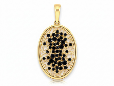 Zawieszka złota owalna ażurowa z czarnymi cyrkoniami