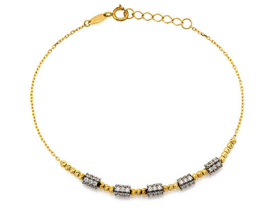 Bransoletka złota z diamentowanymi kulkami i cyrkoniami