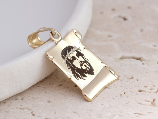 Złoty medalik papirus Jezus w cierniowej koronie