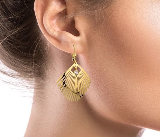 Złote kolczyki 585 - wiszące ażurowe boho wachlarze