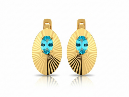 Złote kolczyki z niebieską cyrkonią