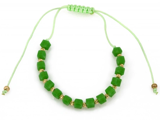 Zielona bransoletka sznurkowa ze złotymi kulkami