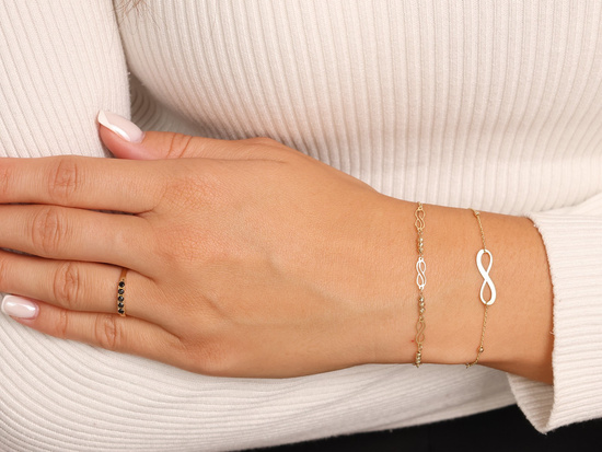 Bransoletka złota z kuleczkami i nieskończonością