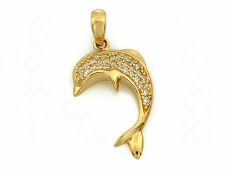 Zawieszka złota delfin delfinek z cyrkoniami