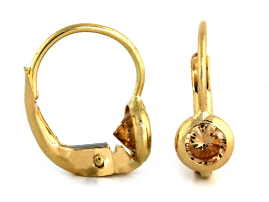 Kolczyki złote angielskie cyrkonia szampan