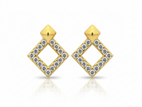 Kolczyki złote małe kwadratowe na sztyfcie z cyrkoniami