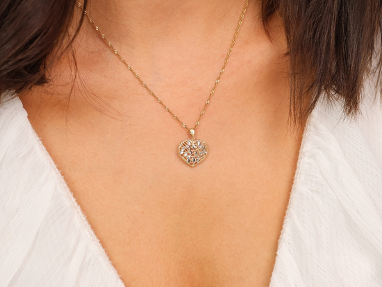 Zawieszka złota dwukolorowe serce ażurowe