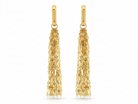 Kolczyki złote długie wiszące z łańcuszków na sztyfcie