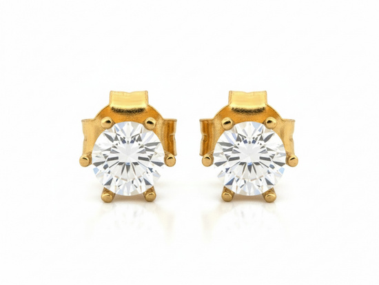 Złote kolczyki na sztyfcie z cyrkonią