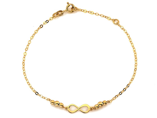 Złota bransoletka z kulkami z nieskończonością