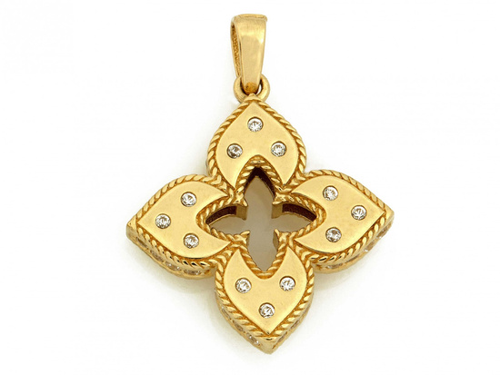 Zawieszka złota przestrzenny kwiatek z cyrkoniami