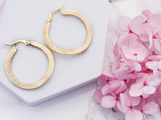 Kolczyki złote koła z greckim wzorem 31mm