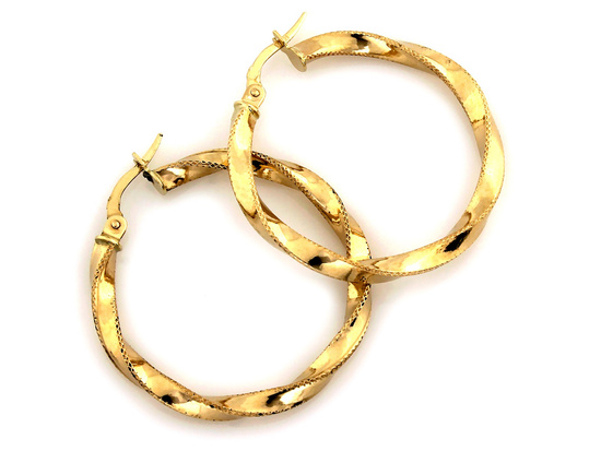 Kolczyki złote koła skręcone zdobione 37mm