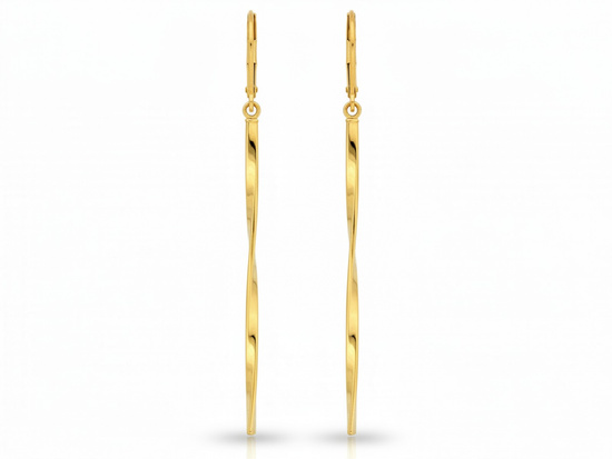 Złote kolczyki 585 długie, skręcone 