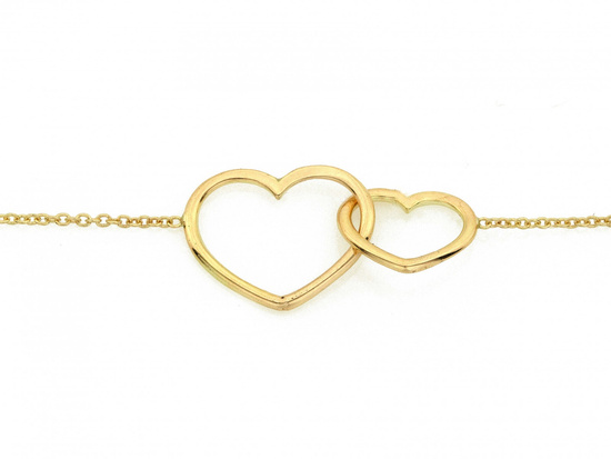 Bransoletka złota celebrytka z dwoma sercami