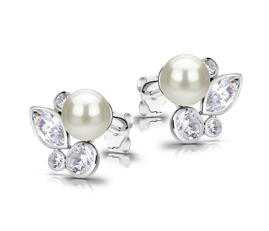 Srebrne kolczyki 925 z perłami i diamentowymi cyrkoniami