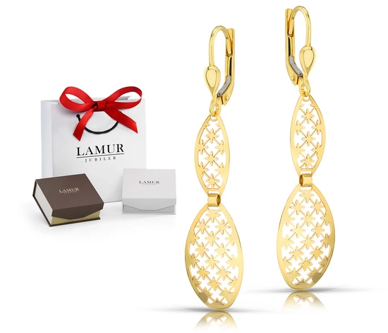 Złote kolczyki 375 ażurowe - wiszące