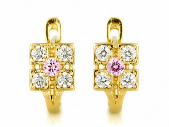 Kolczyki złote angielskie z kwadracikiem z cyrkoniami