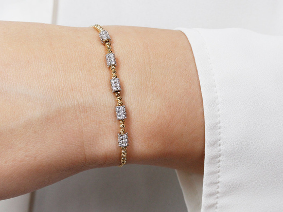 Bransoletka złota z diamentowanymi kulkami i cyrkoniami