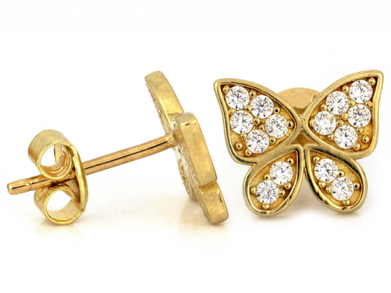 Kolczyki złote motyl z cyrkoniami na sztyfcie